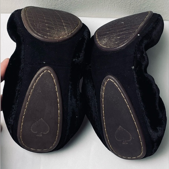 Kate Spade Globe Black Crushed Velvet Foldable Ballet Flats Size 6M - Picture 4 of 7